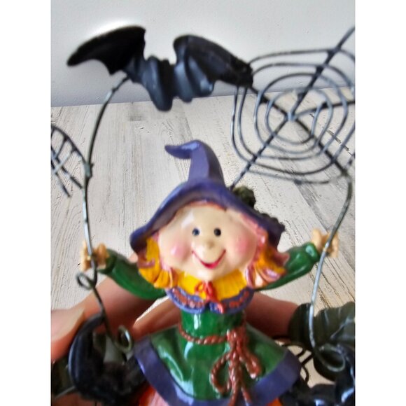 Witch spider web figurine statue decor Halloween pumpkin jack o'lantern bat shab - Picture 6 of 8